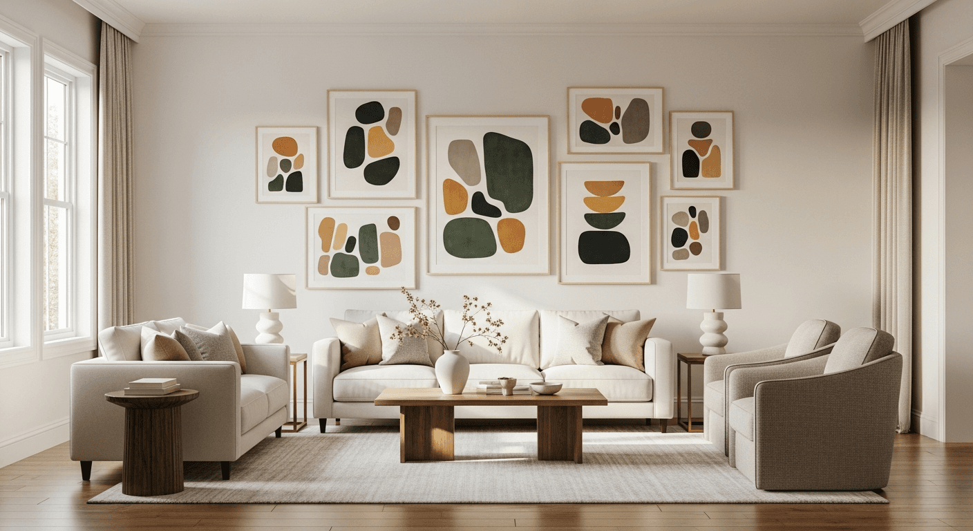 Beautifully framed art in modern living room
